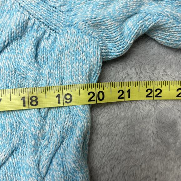 Lands End Drifter Cable-Knit Sweater Womens L/P Heathered Aqua Cotton Coastal - Picture 7 of 8